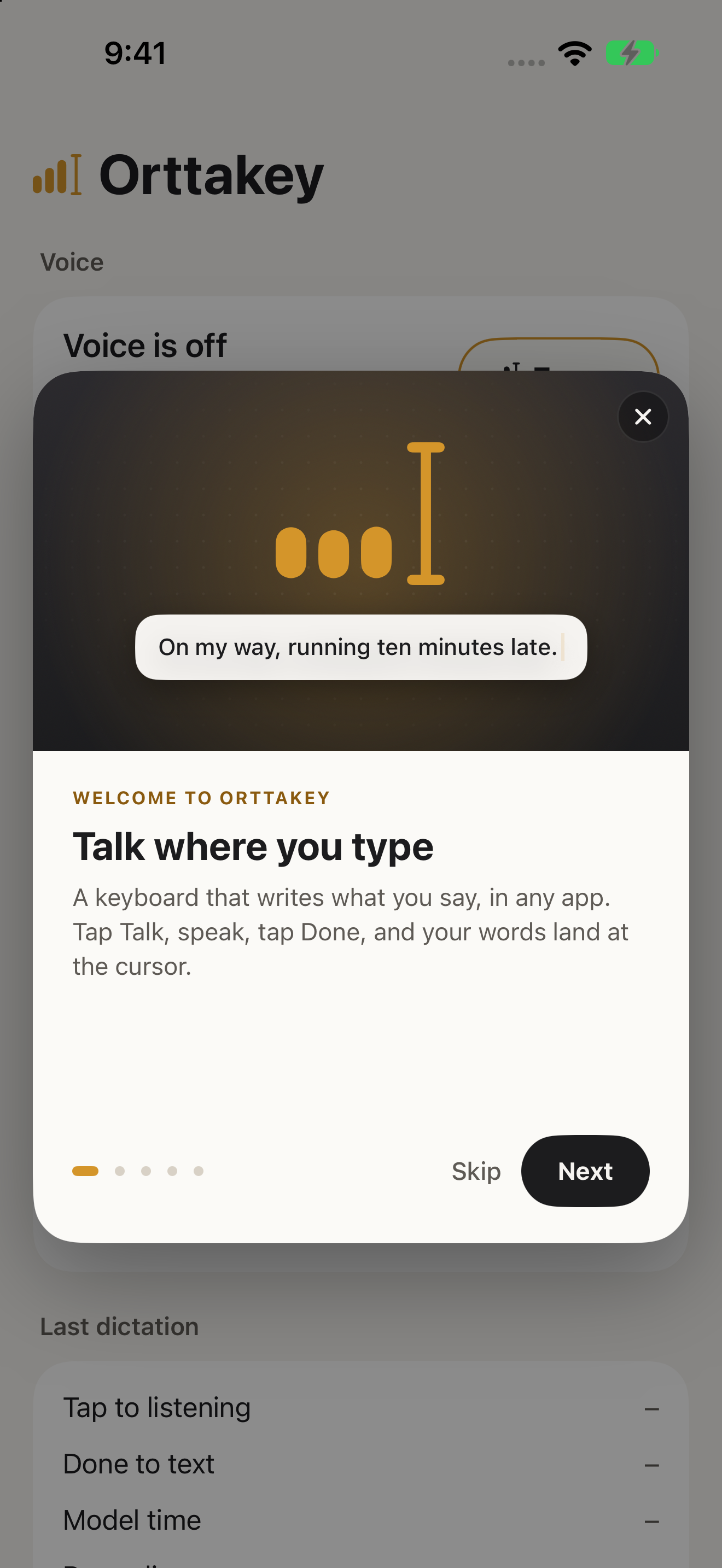 Orttakey on iPhone: Talk where you type